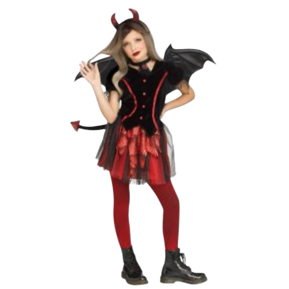 NWT Fun World Girls Devil Child Costume‎ Halloween Dress Horn Cosplay